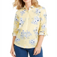 Charter Club Women's Floral Print Linen Blend Shirt Yellow Size Small