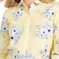 Charter Club Women's Floral Print Linen Blend Shirt Yellow Size Small