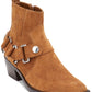 DKNY Women's Padded Mina Square Toe Block Heel Zip up Leather Booties Brown Size 9 M