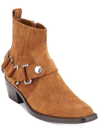 DKNY Women's Padded Mina Square Toe Block Heel Zip up Leather Booties Brown Size 9 M