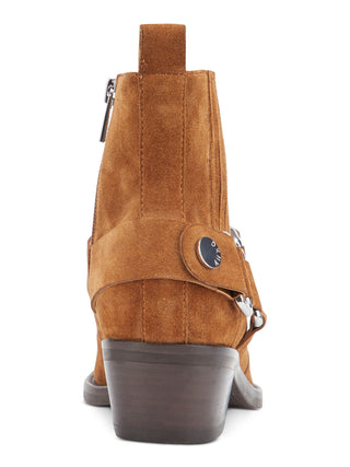 DKNY Women's Padded Mina Square Toe Block Heel Zip up Leather Booties Brown Size 9 M