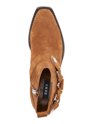 DKNY Women's Padded Mina Square Toe Block Heel Zip up Leather Booties Brown Size 9 M