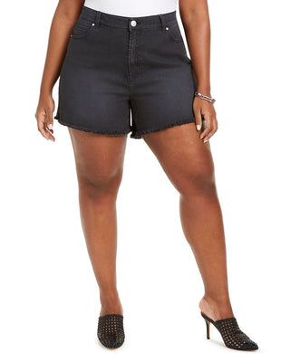 Celebrity Pink Women's Stretch Frayed Pocketed High Waist Shorts Black Size 20W