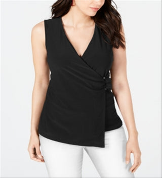 Alfani Women's Asymmetrical Wrap Top Black Size 2XL