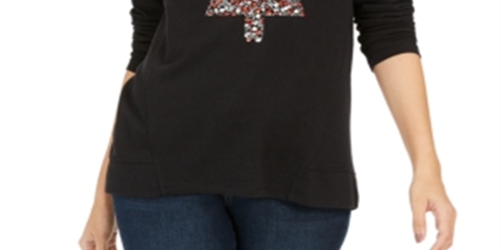 Style & Co Women's Embellished Tree Sweatshirt Black Size XX-Large
