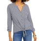 Style & Co Women's Cotton Striped Tie Front Shirt Black Size Petite S