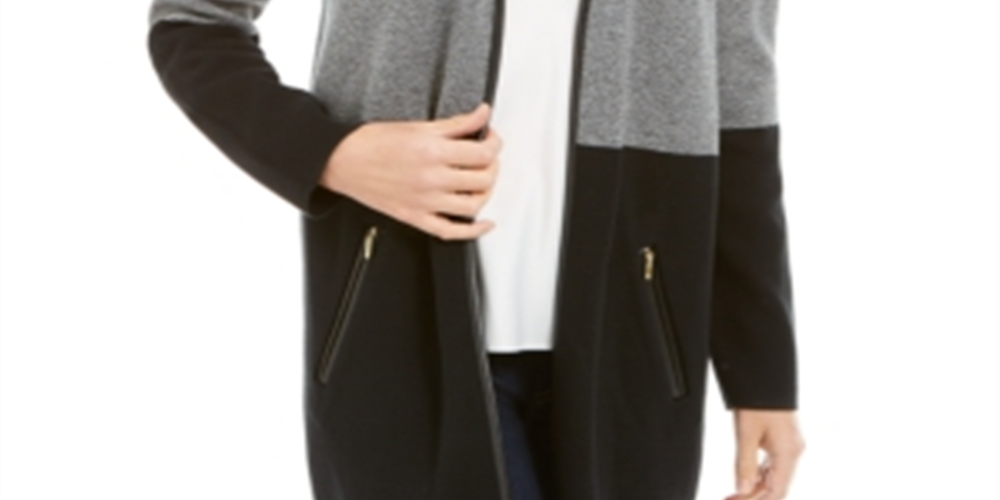 Charter Club Women's Milano Cotton Colorblocked Cardigan Black Size S