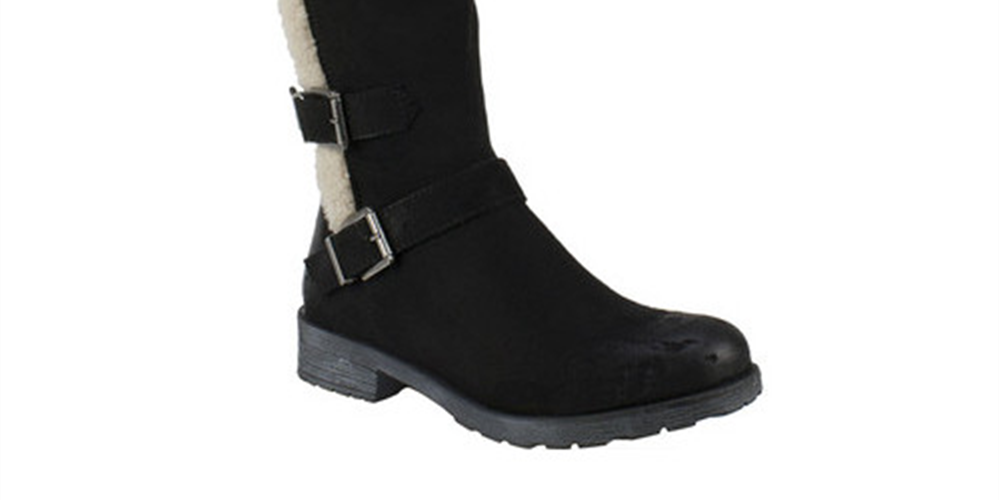 White Mountain Women's Padded Fur Trim Buckle Accent Santell Round Toe Block Heel Zip up Snow Boots Black Size 9.5 M
