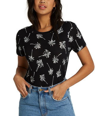Billabong Women's Palm Tree New Soul Babe Crewneck Top Black Size M