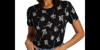 Billabong Women's Palm Tree New Soul Babe Crewneck Top Black Size M