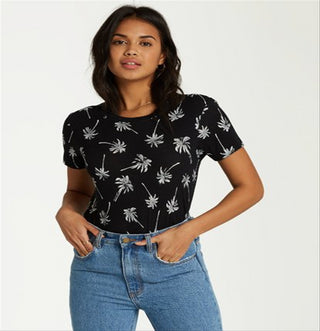 Billabong Women's Palm Tree New Soul Babe Crewneck Top Black Size M