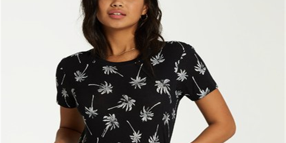 Billabong Women's Palm Tree New Soul Babe Crewneck Top Black Size M