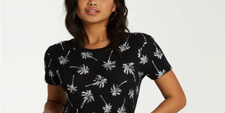 Billabong Women's Palm Tree New Soul Babe Crewneck Top Black Size M