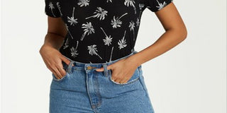 Billabong Women's Palm Tree New Soul Babe Crewneck Top Black Size M