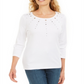 Karen Scott Women's Cotton Grommet Embellished Top White Size X-Small