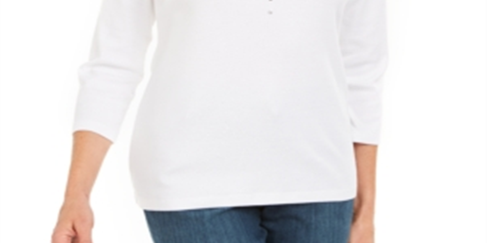 Karen Scott Women's Cotton Grommet Embellished Top White Size X-Small