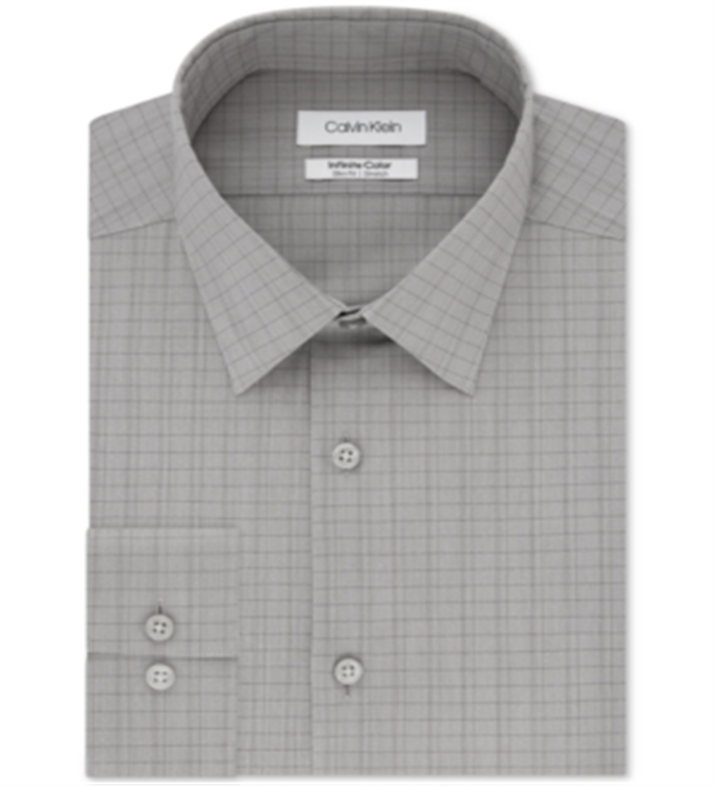 Calvin Klein Men's Infinite Color Slim Fit Non Iron Stretch Check Dress Shirt Gray Size 18X34X35