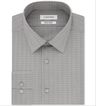 Calvin Klein Men's Infinite Color Slim Fit Non Iron Stretch Check Dress Shirt Gray Size 18X34X35