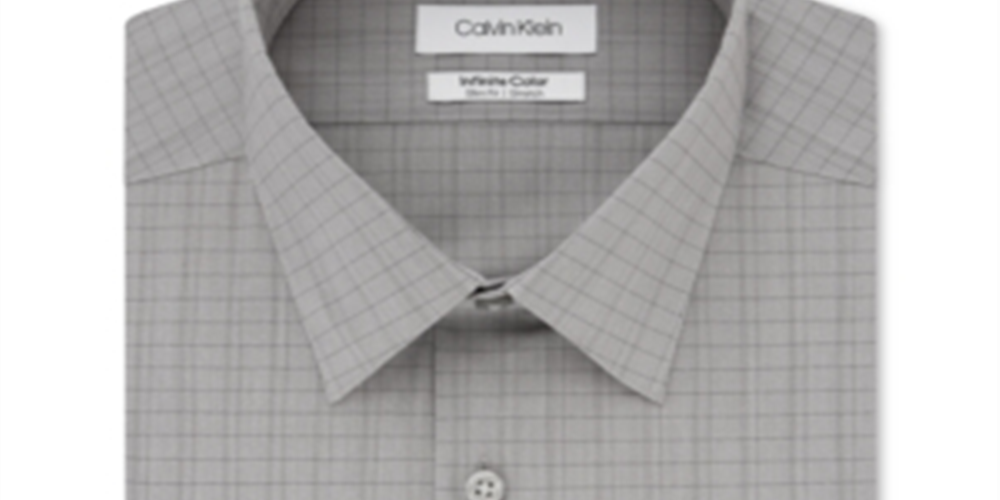 Calvin Klein Men's Infinite Color Slim Fit Non Iron Stretch Check Dress Shirt Gray Size 18X34X35