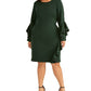 Rachel Roy Women's Ruffled Bell Sleeve Jewel Neck Knee Length Sheath Cocktail Dress Green Size 18W