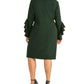 Rachel Roy Women's Ruffled Bell Sleeve Jewel Neck Knee Length Sheath Cocktail Dress Green Size 18W