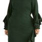 Rachel Roy Women's Ruffled Bell Sleeve Jewel Neck Knee Length Sheath Cocktail Dress Green Size 18W