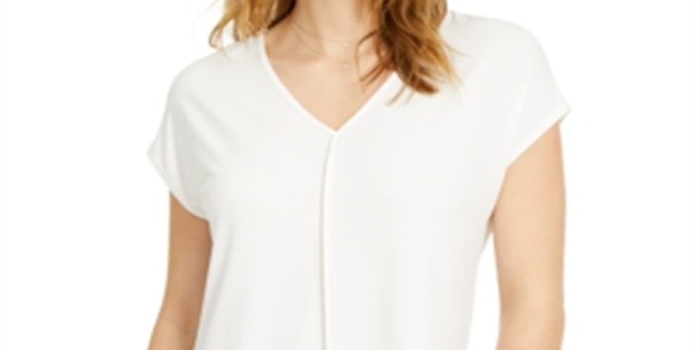 Bar III Women's V Neck SeaT-Shirt White Size XX-Small