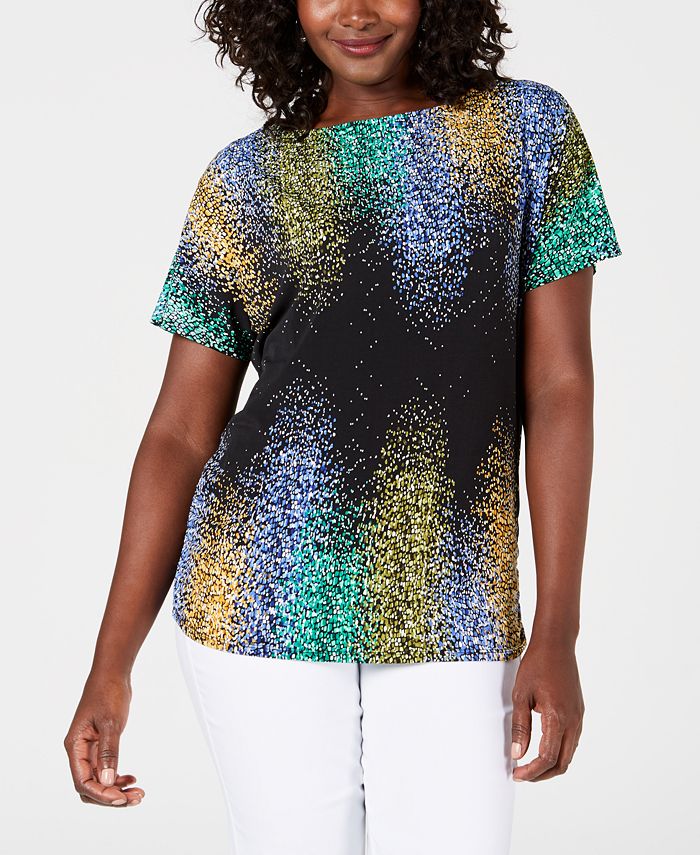 JM Collection Women's Embellished Dolman Sleeve Top Black Size Petite Small