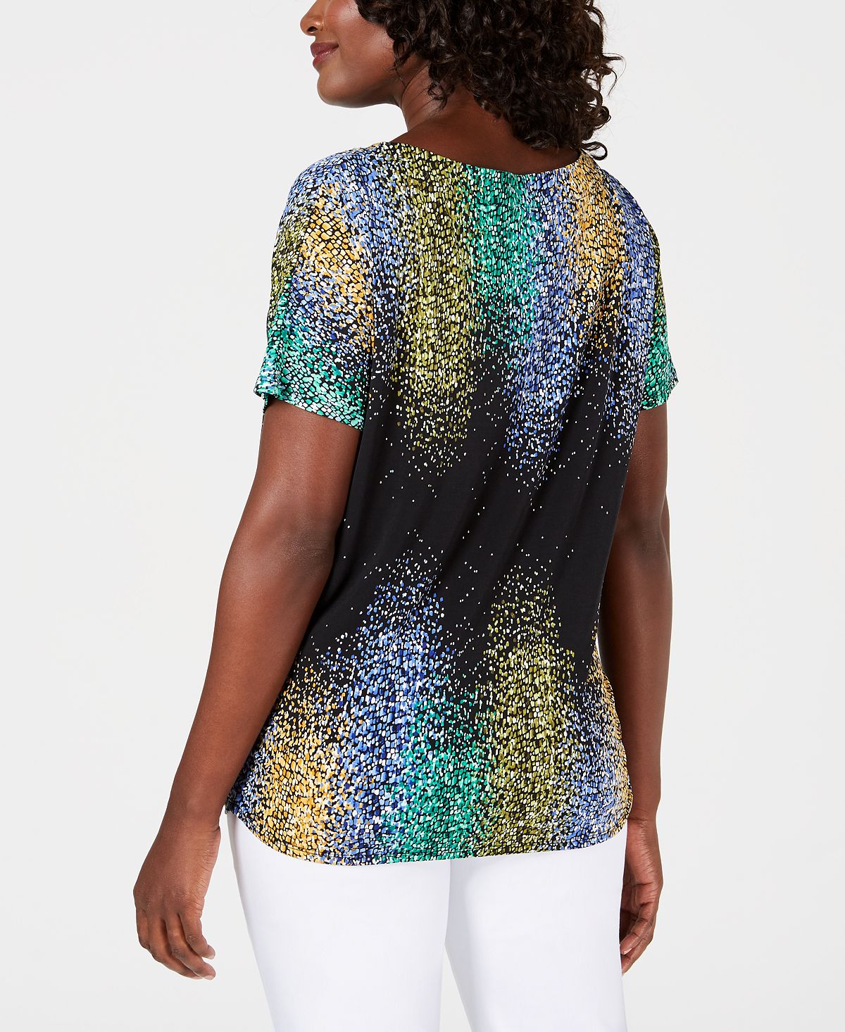 JM Collection Women's Embellished Dolman Sleeve Top Black Size Petite Small