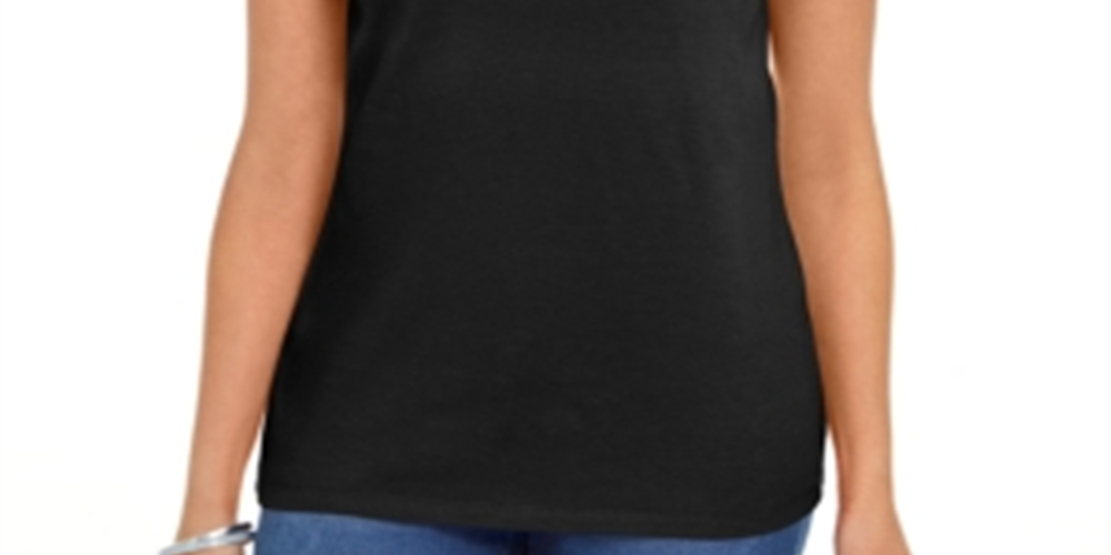 Karen Scott Women's Cotton Scalloped Neck T-Shirt Black Size X-Large