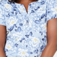 Karen Scott Women's Printed Short Sleeve Henley Blue Size Medium