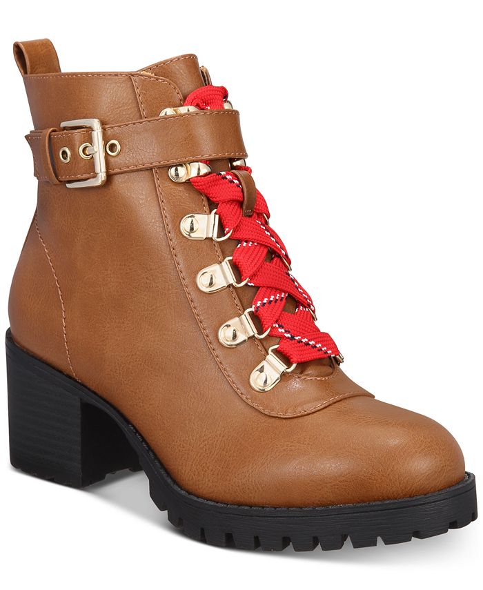 Material Girl Women's Round Toe Block Heel Zip up Booties Brown Size 6.5 M