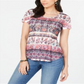 Style & Co Women's Printed Short Sleeve T-Shirt Top Pink Size Small