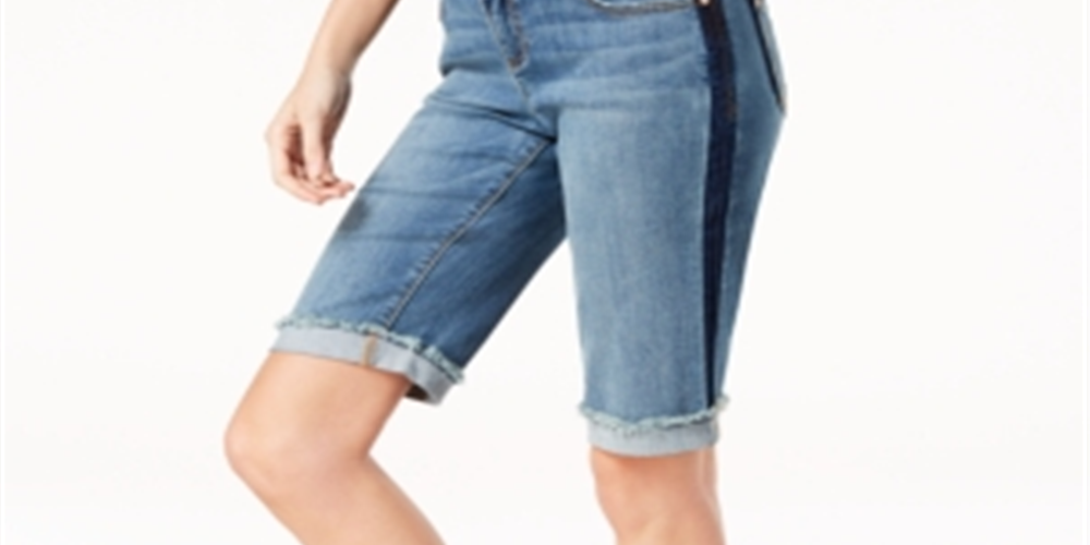 INC International Concepts Women's Contrast Trim Cuffed Denim Shorts Blue Size 12 Petite