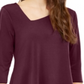 Alfani Women's Asymmetrical hem 3/4 Sleeve V Neck Top Red Size Small