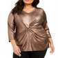 Alfani Women's Plus Metallic Twist Front Top Black-Gold Size 4XL