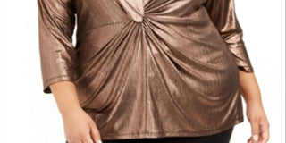 Alfani Women's Plus Metallic Twist Front Top Black-Gold Size 4XL