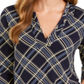 Charter Club Women's Printed V Neck Top Blue Size Small