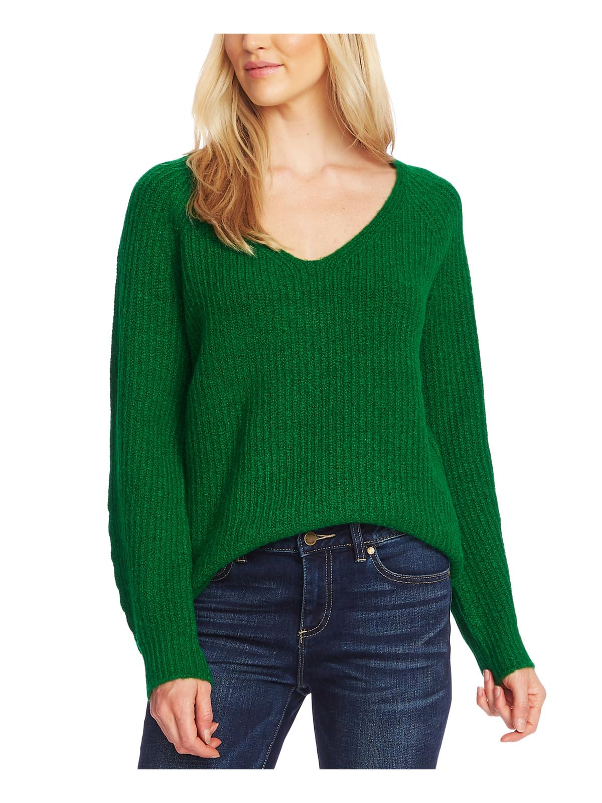 Vince Camuto Women's Ribbed V Neck Sweater Green Size Medium