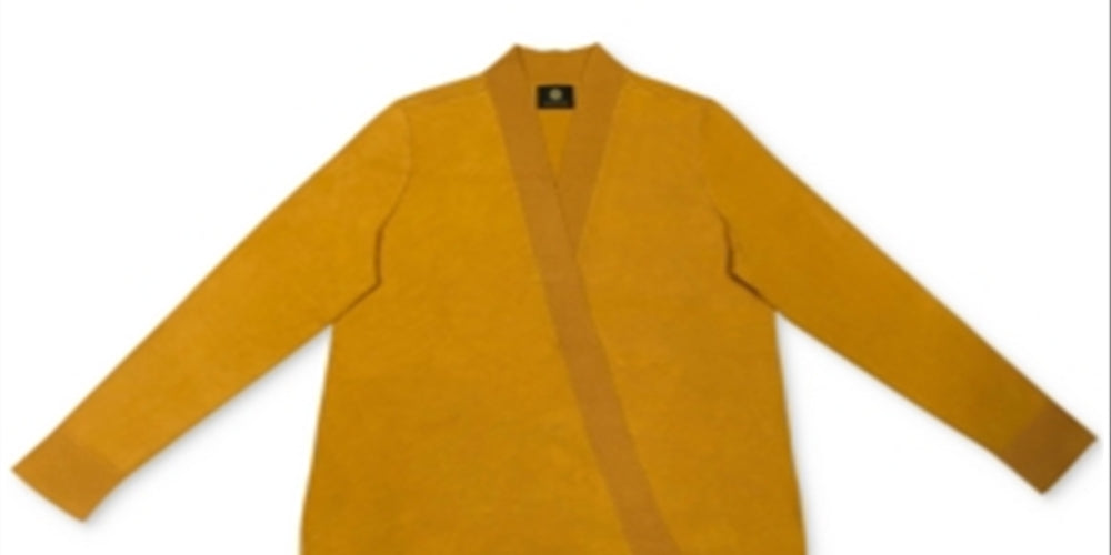 JM Collection Women's Textured Hem Cascade Front Cardigan Yellow Size Small