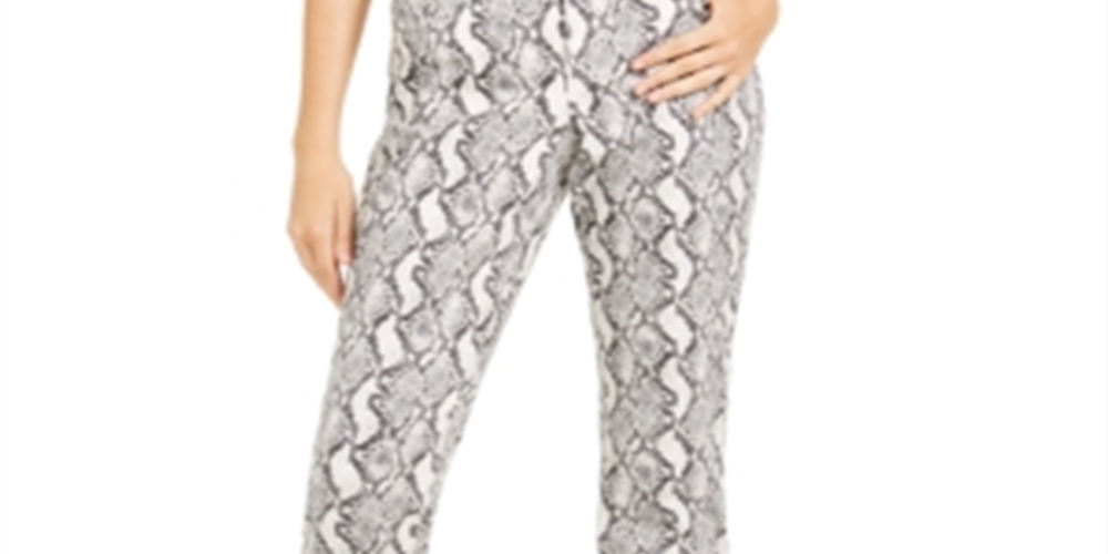 INC International Concepts Women's Snake Print Curvy Skinny Jeans Gray Size 4