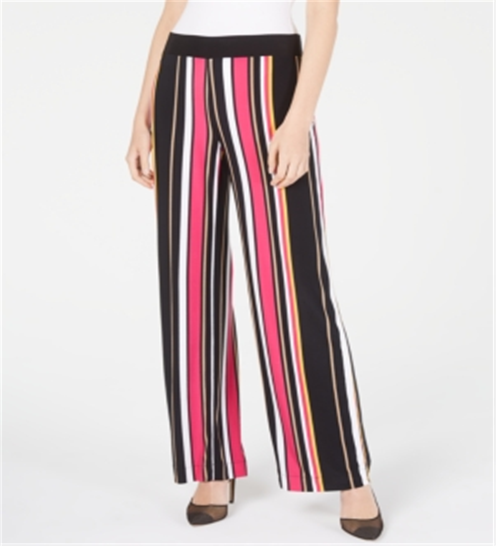 INC International Concepts Women's Striped Wide Leg Pants Black Size Petite