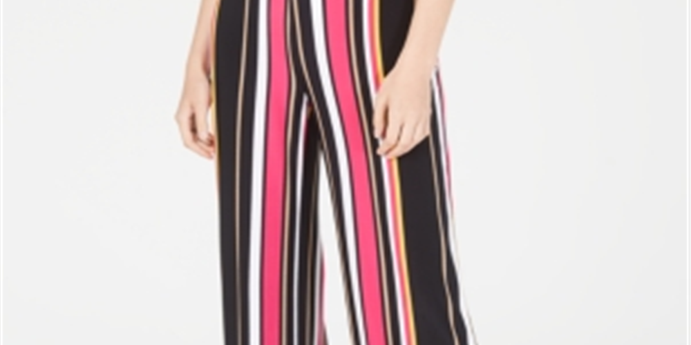 INC International Concepts Women's Striped Wide Leg Pants Black Size Petite