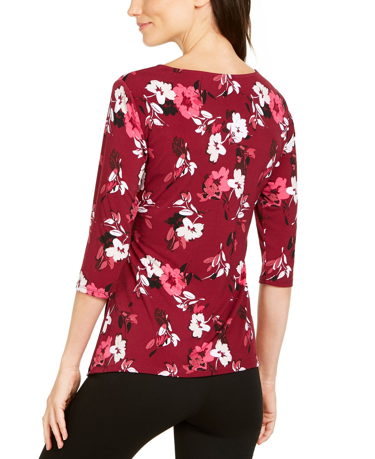 Alfani Women's Printed 3/4 Sleeve Asymmetric Top Green Size X-Large