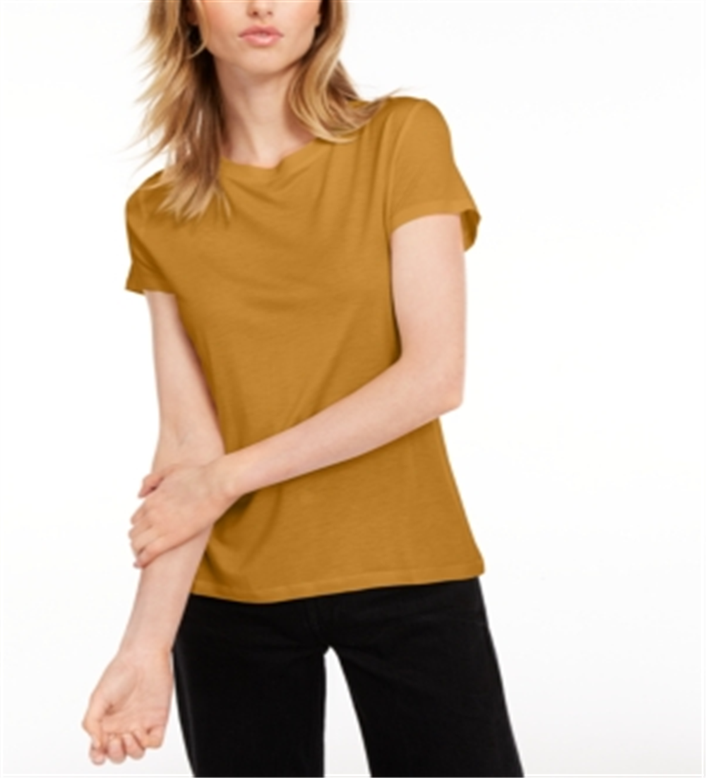 Maison Jules Women's Tie Back Solid T-Shirt Yellow Size Small
