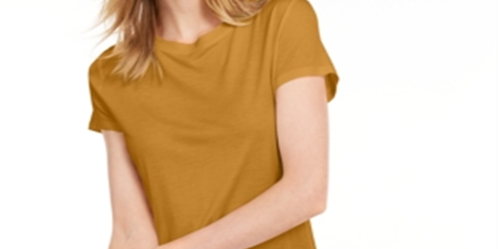 Maison Jules Women's Tie Back Solid T-Shirt Yellow Size Small