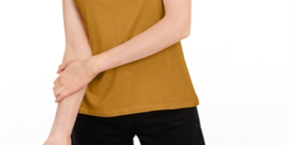 Maison Jules Women's Tie Back Solid T-Shirt Yellow Size Small