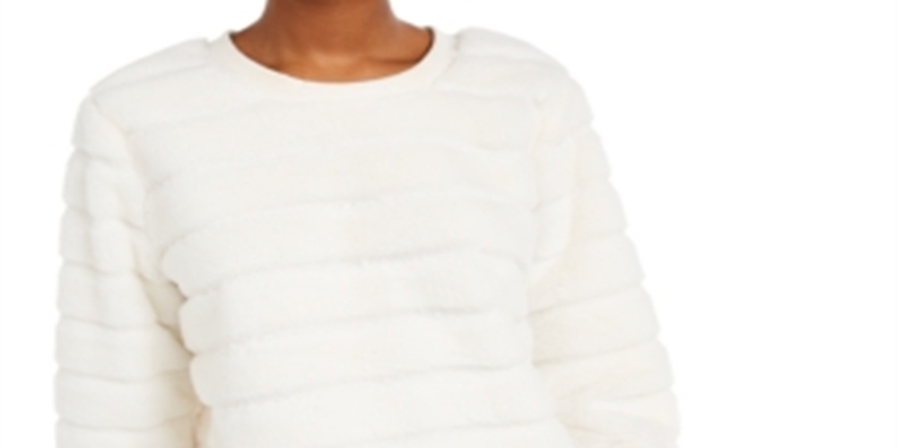 Crave Fame Junior's Faux Fur Sweatshirt Cream Size Medium