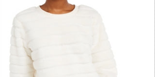 Crave Fame Junior's Faux Fur Sweatshirt Cream Size Medium