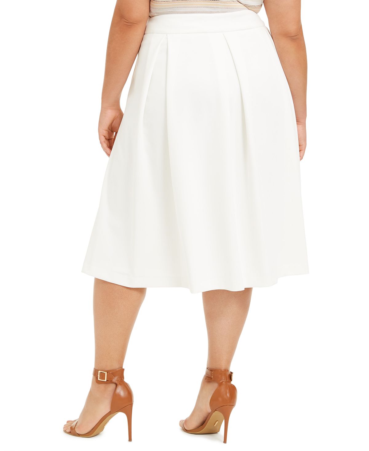 Calvin Klein Women's Plus Pleated Below Knee MIDI Skirt White Size 22W